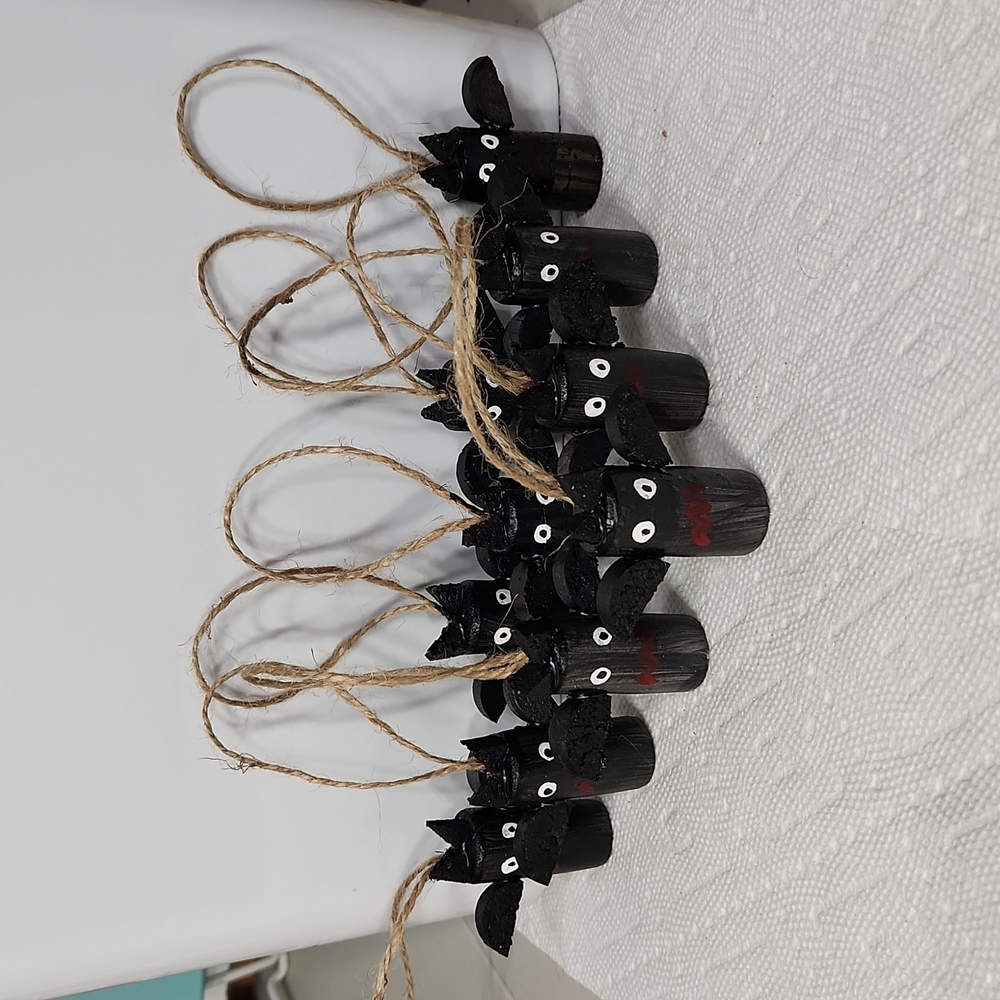 🎃Hand Crafted Halloween Cork "Bats" Set of 10 Ornaments
